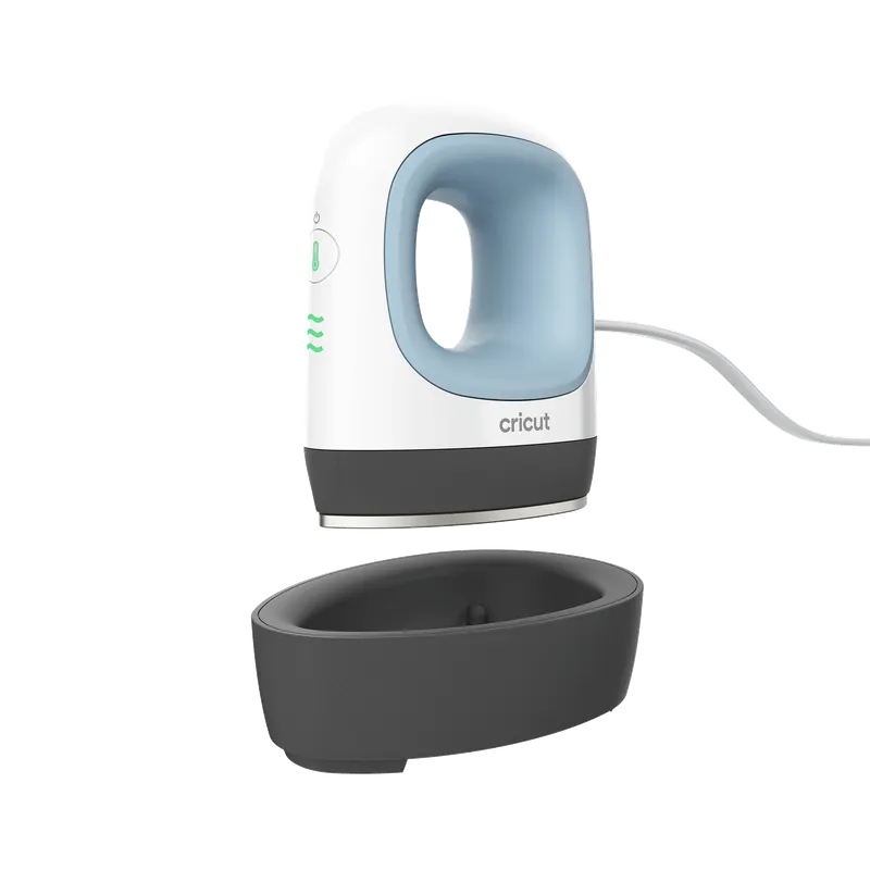 Cricut EasyPress Mini (Zen Blue)/ Compact size ideal for unusually small or unique heat transfer projects/ Customize unusual projects like shoes and stuffed animals/ Ceramic-coated heat plate for dry even edge-to-edge heat/ 3 heat settings for every project/ Insulated Safety Base and auto-shutoff feature/ Precision tip for added control and accuracy/ Lightweight portable easy to store/ Effortlessly glides over uneven surfaces/ A perfect complement to Cricut smart cutting machines and larger Cricut heat presses