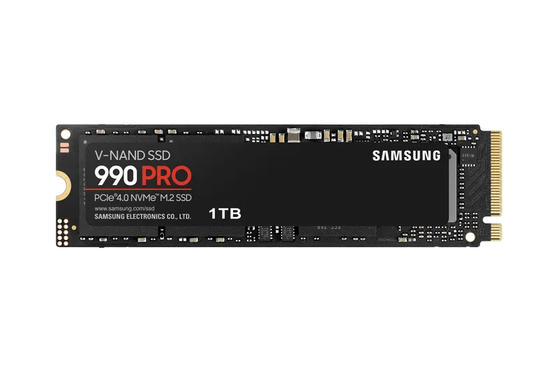 SAMSUNG 990 PRO 1 TB NVMe SSD - Read Speed up to 7450 MB/s Write Speed to up 6900 MB/s Random Read up to 1200000 IOPS Random Write up to 1550000 IOPS/PCIe 4.0 x4 NVMe 2.0/ V-Nand 3bit MLC/ In-house controller/ 1GB Low Power DDR4 600TBW