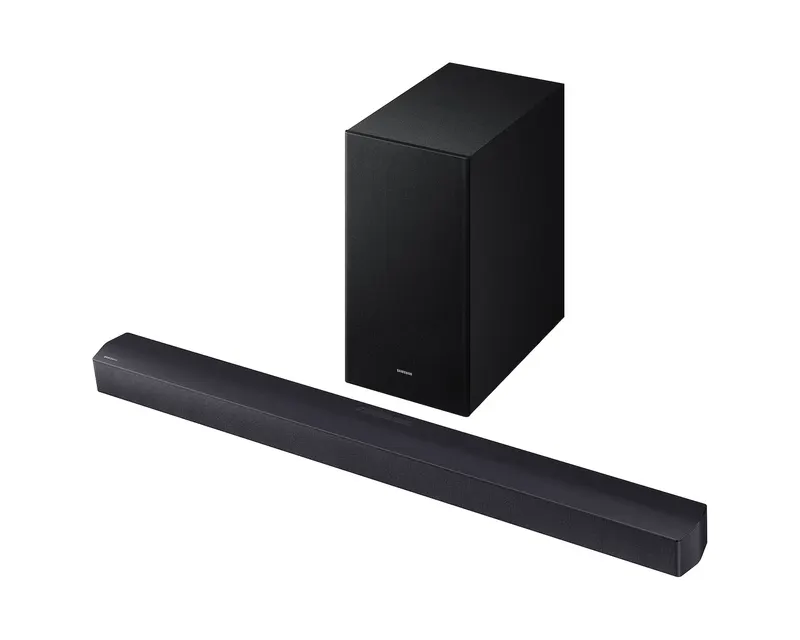 SAMSUNG WIRELESS SOUNDBAR 2.1CH 300W DOLBY AUDIO DTS VIRTUAL:X HDMI ARC BLUETOOTH TV CONNECTION ADAPTIVE SOUND GAME MODE NIGHT MODE VOICE ENHANCE WIRELESS SUBWOOFER WIRELESS SURROUND SOUND COMPATIBLE