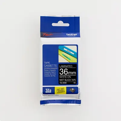 Brother 36MM White on Matt Black Laminated tape