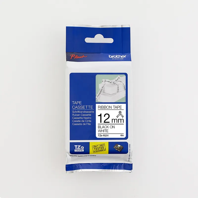 Brother 12MM Black on White Ribbon Tape (4m)