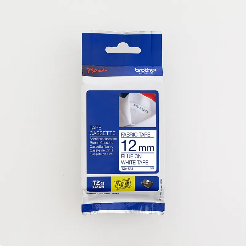 Brother 12MM Fabric Tape Blue on White 3M